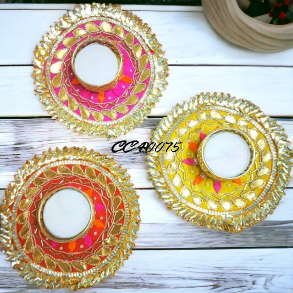 Gota Patti Circle Candle Holder Set