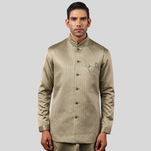 Green Color Embroidery Long Jacket with Kurta Pajama