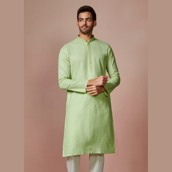 Manyawar Kurta With Embroidered Collar Collection - India shopping