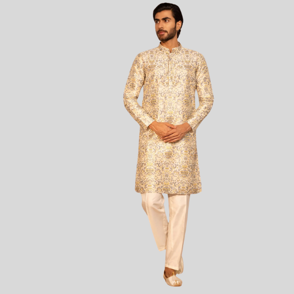 Grey Color Embroidery Designer Kurta Pajama