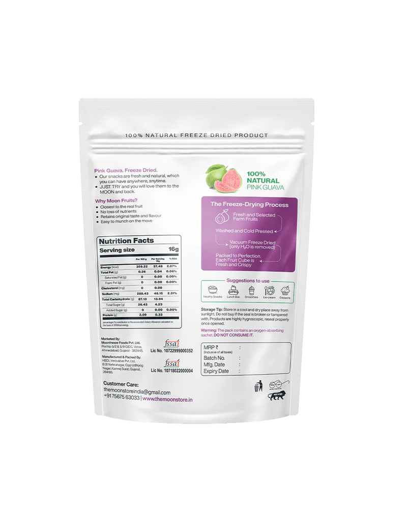 Moon Freeze Dried Pink Guava Cubes | 16 gms