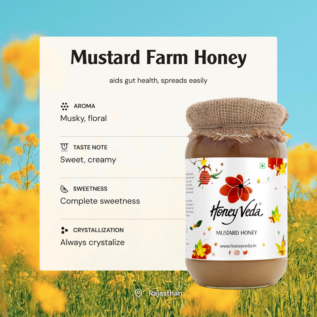Honey Veda Mustard Farm Honey - 500 gms