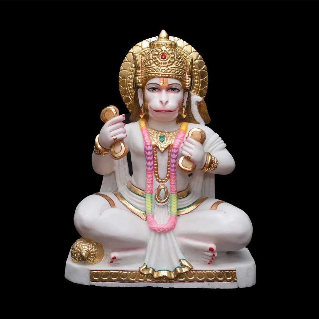 Marble Kirtan Position Hanuman Ji with khartaal - 30 x 22 x 10 inches