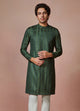 Manyawar Olive Green Self Striped Kurta