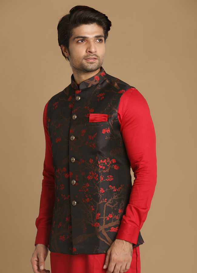 Manyawar Mesmerizing Red And Blue Kurta Jacket Set