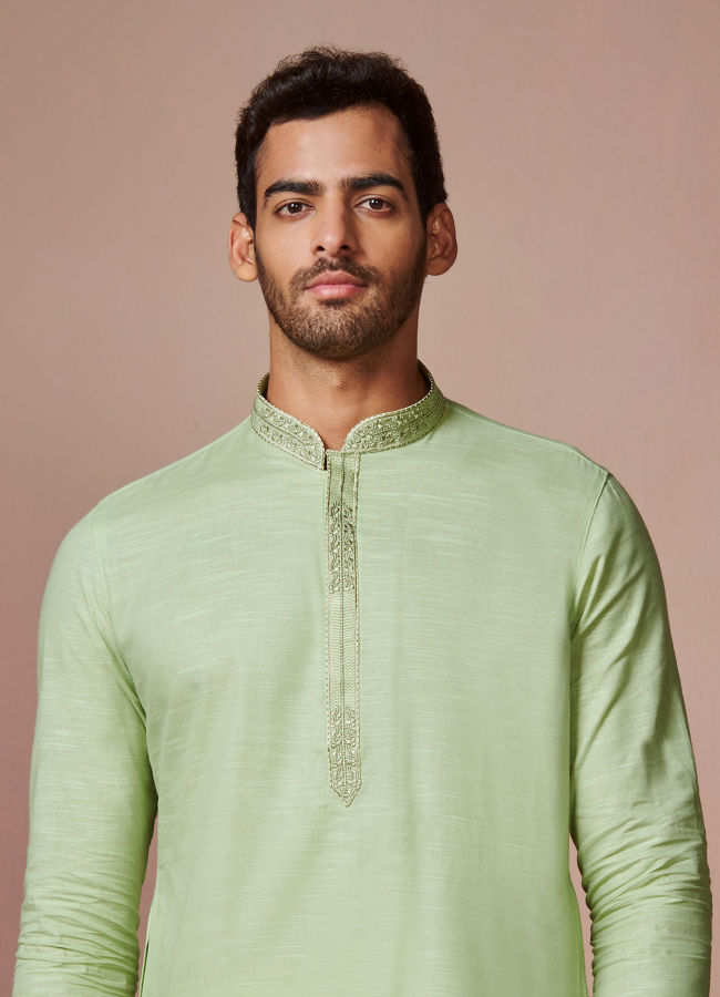 Manyawar Green Self Design Kurta