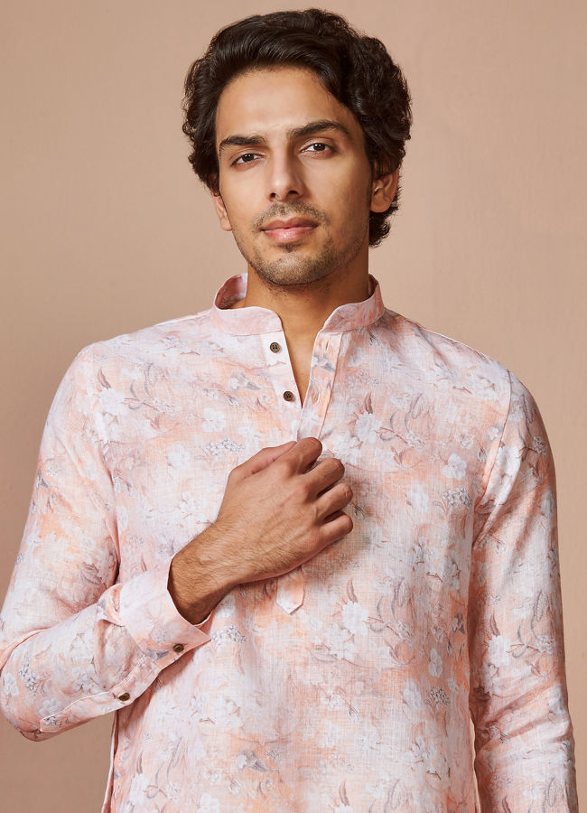 Manyawar Light Pink Floral Kurta