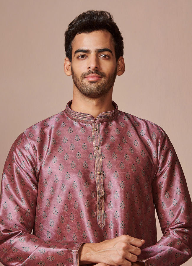 Manyawar Purple Art Silk Printed Kurta