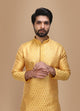 Manyawar Yellow Jacquard Kurta Set