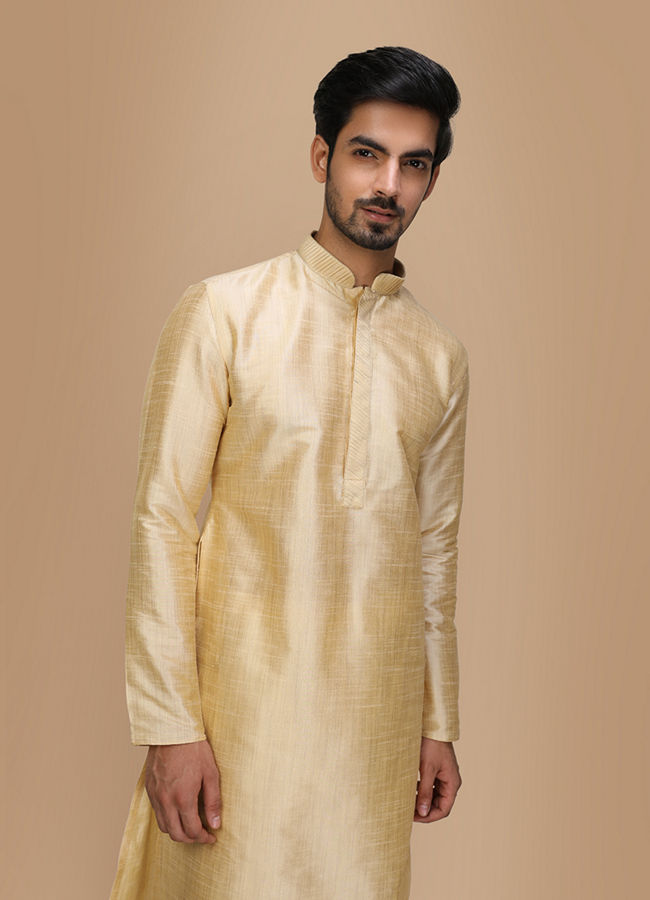 Manyawar Beige Plain Kurta Set