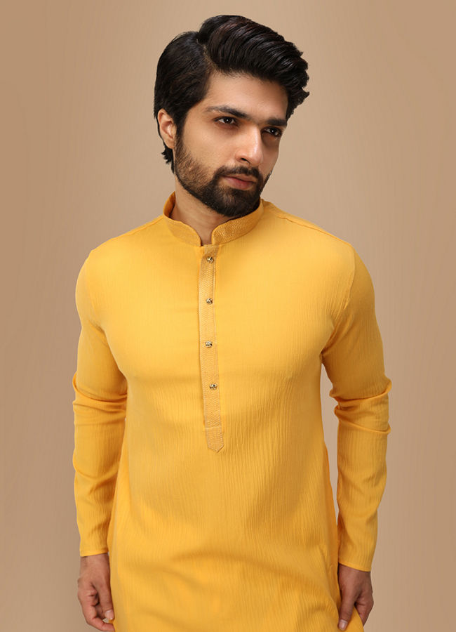 Manyawar Yolk Yellow Georgette Kurta Set