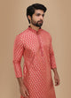 Manyawar Dark Peach Jacquard Kurta Set
