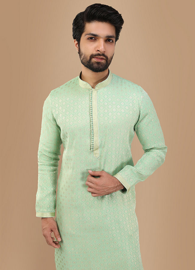 Manyawar Mint Green Jacquard Kurta Set