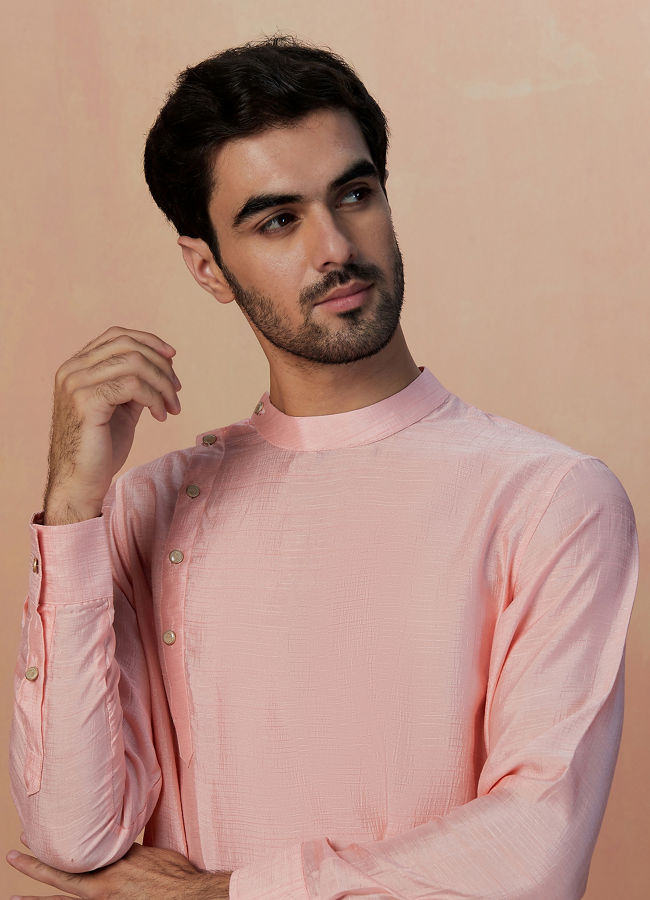 Manyawar Pink Solid Side Open Kurta Pajama