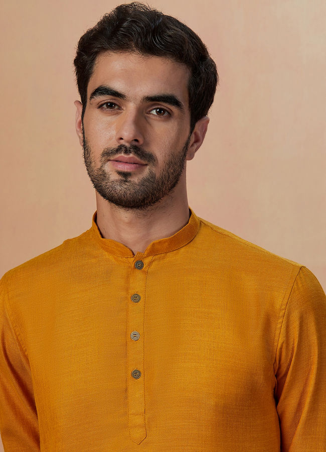 Manyawar Mustard Yellow Plain Short Kurta