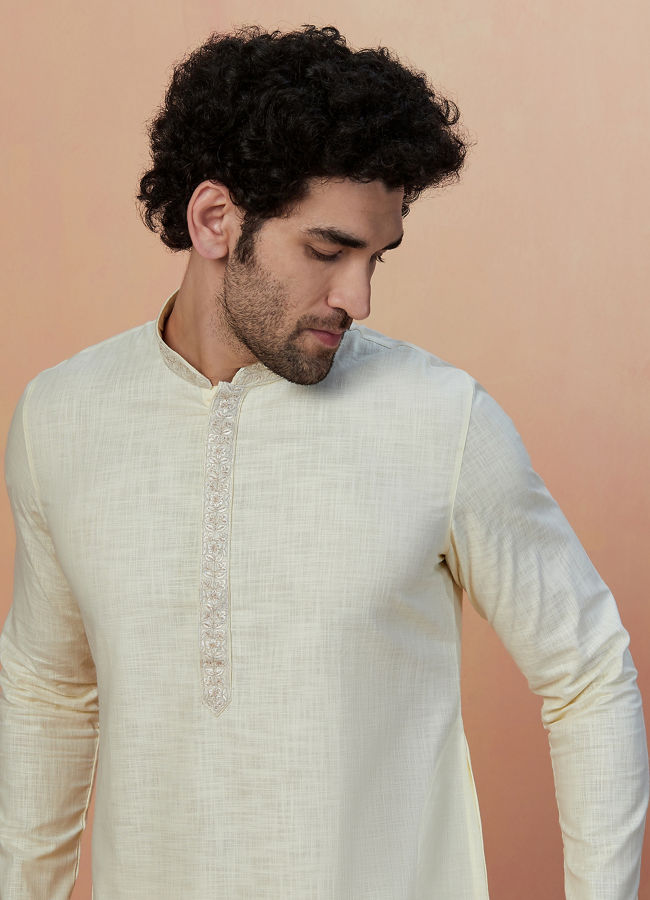 Manyawar Light Cream Plain Kurta Pajama