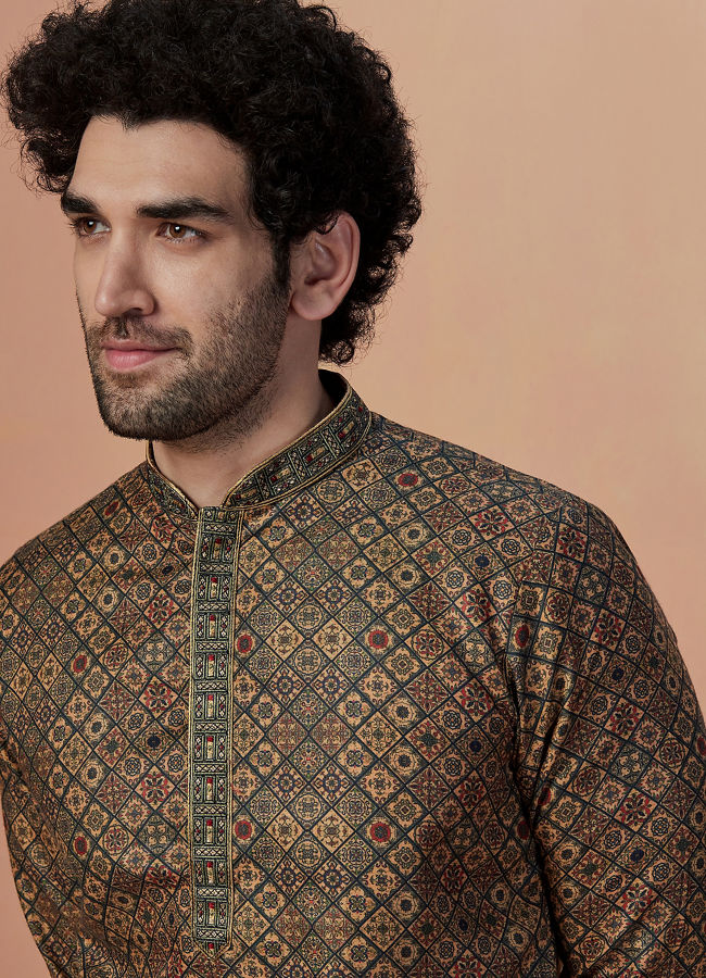 Manyawar Green Multicolor Printed Kurta Pajama