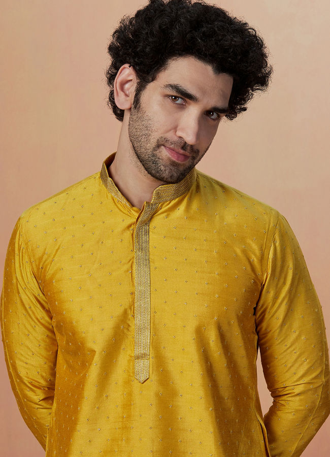 Manyawar Golden Embellished Kurta Pajama