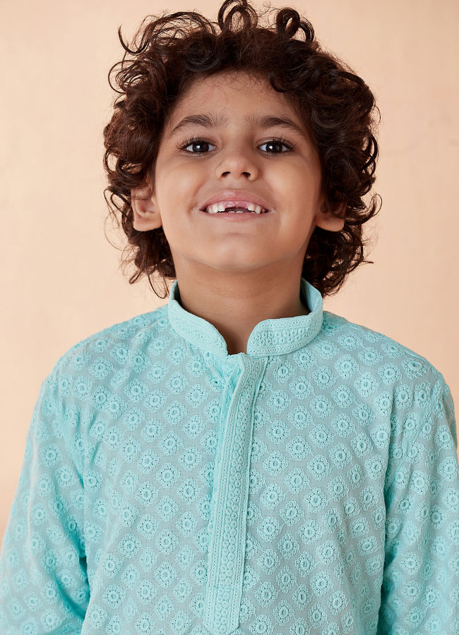 Manyavar-Boys-Sea-Green-Chikan-Kurta-Set