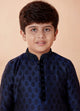 Manyavar Boys Navy Blue Motif Design Kurta Set