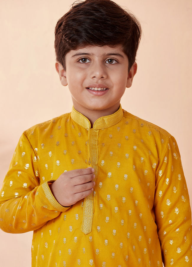 Manyavar-Boys-Mustard-Orange-Jacquard-Kurta-Set