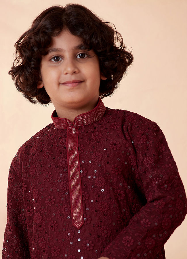 Manyavar-Boys-Wine-Chikan-Kurta-Set