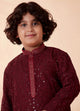 Manyavar Boys Wine Chikan Kurta Set