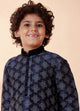 Manyavar Boys Navy Blue Printed Kurta Set
