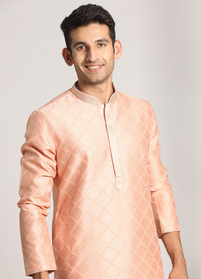 Manyawar Salmon Pink Jacquard Kurta Pajama Set