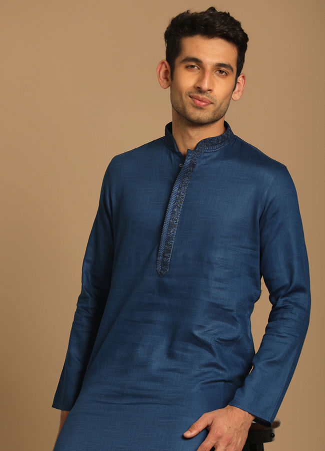 Manyawar Sober Blue Kurta Pajama - India shopping