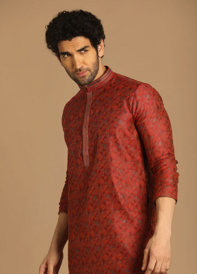 Manyawar Smart-Fit Maroon Kurta Pajama