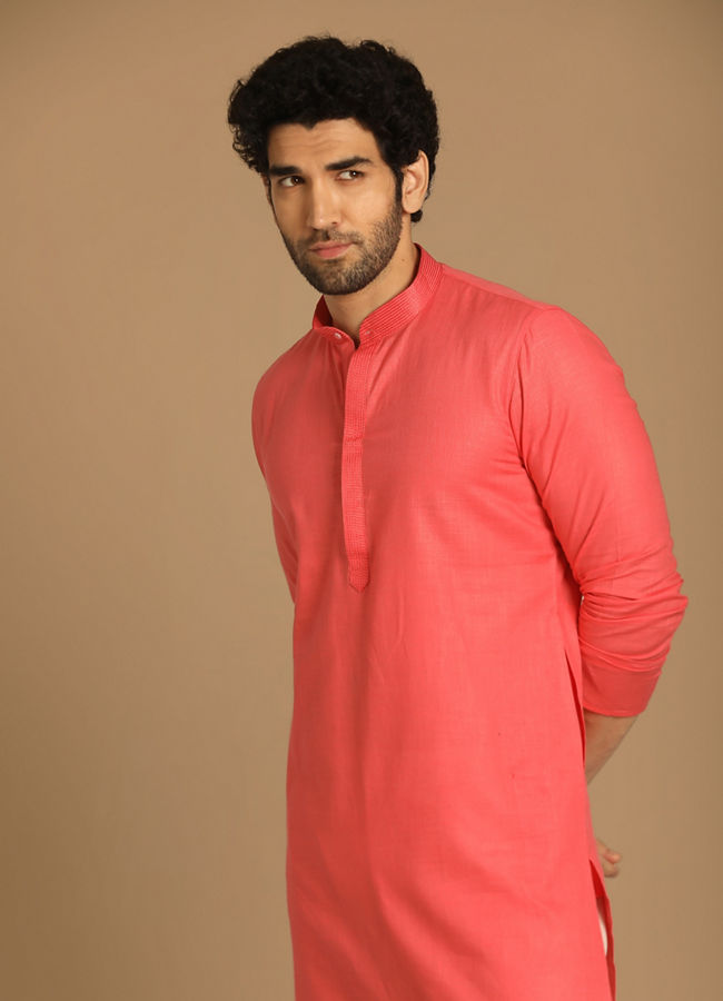 Manyawar Rani Pink Cotton Blend Kurta Pajama - India shopping