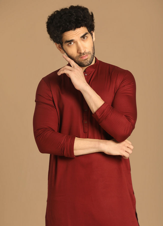 Manyawar Dapper Maroon Kurta Set - India shopping