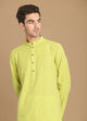 Manyawar Lime Green Self Striped Kurta