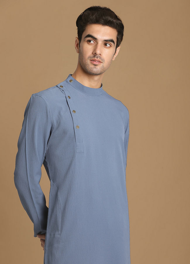 Manyawar Opal Grey Side Open Kurta