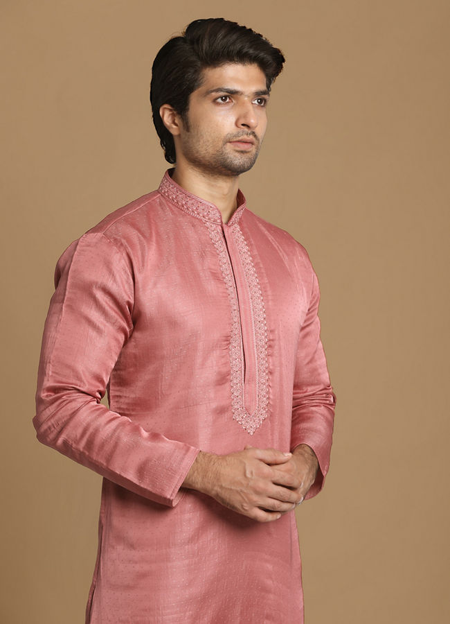 Manyawar Pink Booti Jacquard Kurta Set - India shopping