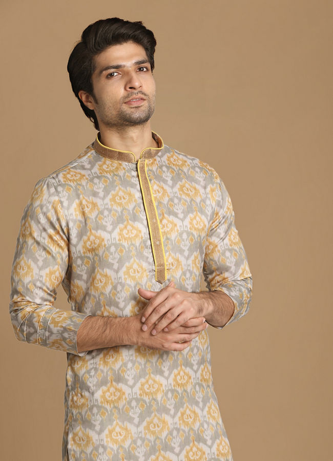 Manyawar Orange Grey Printed Kurta Set