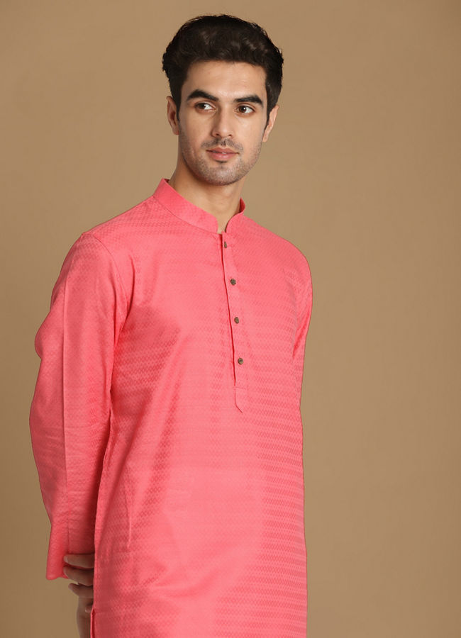 Manyawar Bubblegum Pink Self Motif Kurta