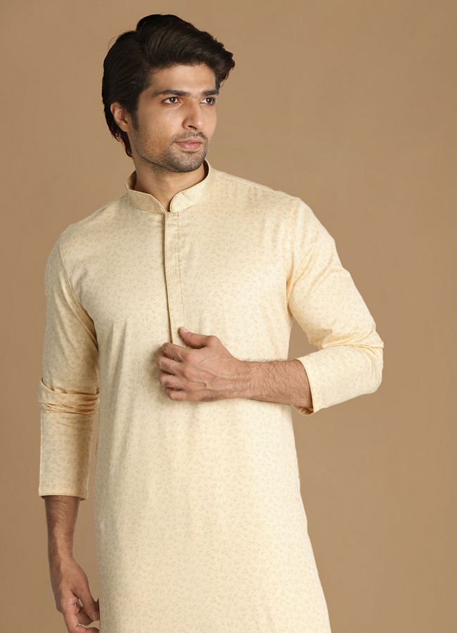 Manyawar Cream Printed Kurta Set - India shopping