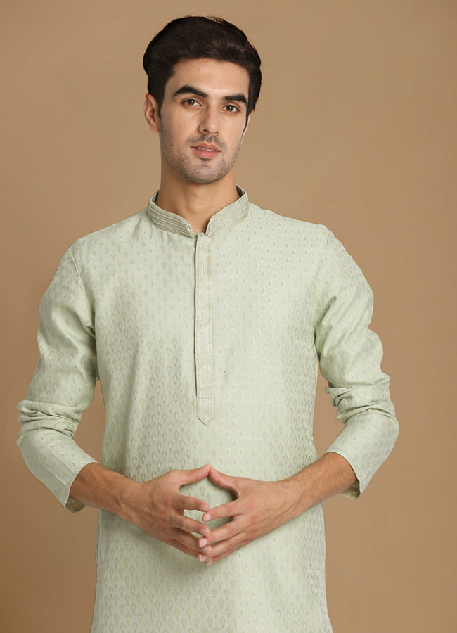 Manyawar Aqua Green Jaquard Kurta Pajama