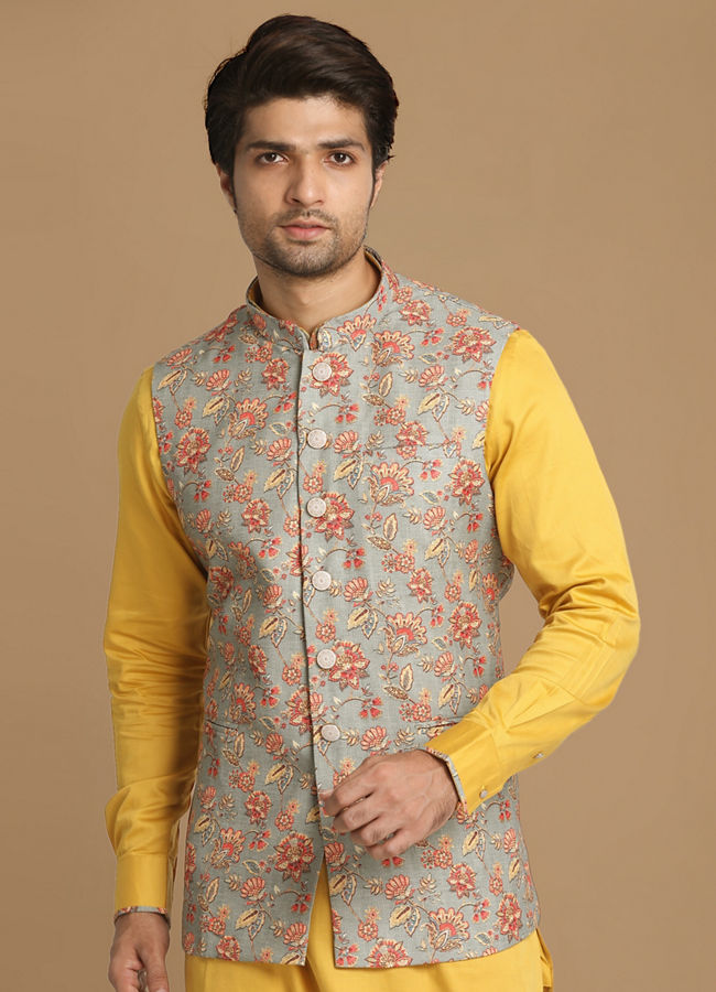 Manyawar Fine Light Orange Kurta Jacket