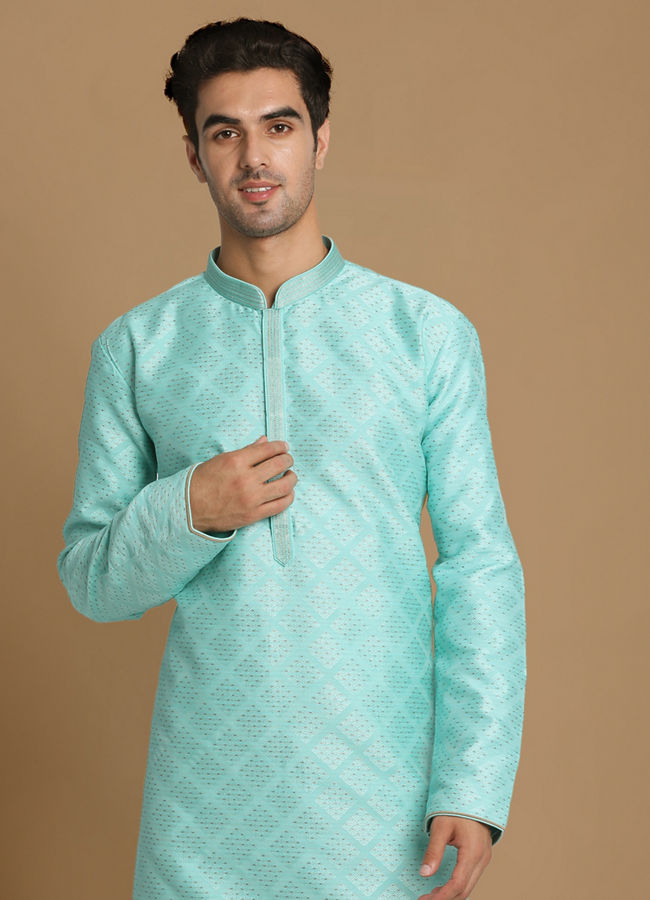 Manyawar Sea Green Jaquard Kurta Set