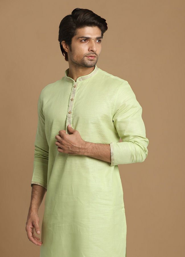 Manyawar Light Green Self Design Kurta Set