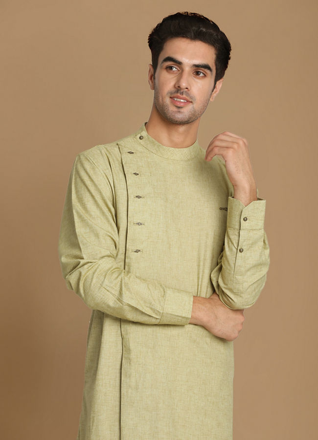 Manyawar Faded Green Side Open Self Design Kurta