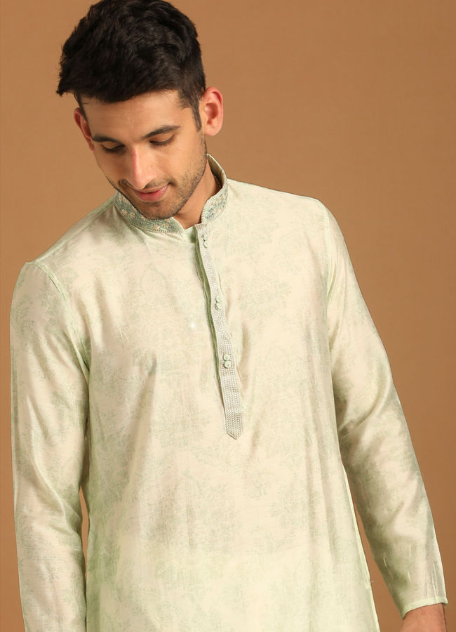 Manyawar Faded Green Printed Kurta Set