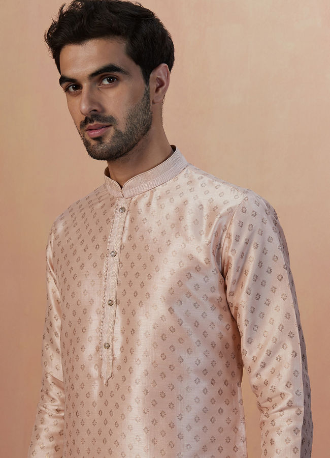 Manyawar Faded Pink Foil Print Kurta Pajama