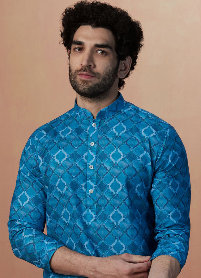 Manyawar Feroze Blue Kurta