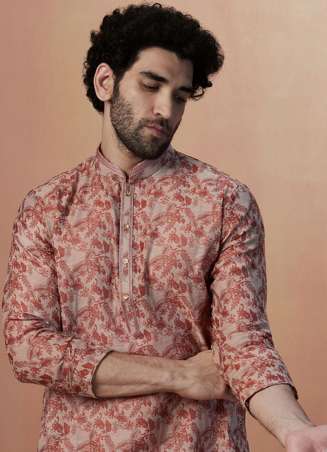 Manyawar Rust Brown Printed Kurta Pajama