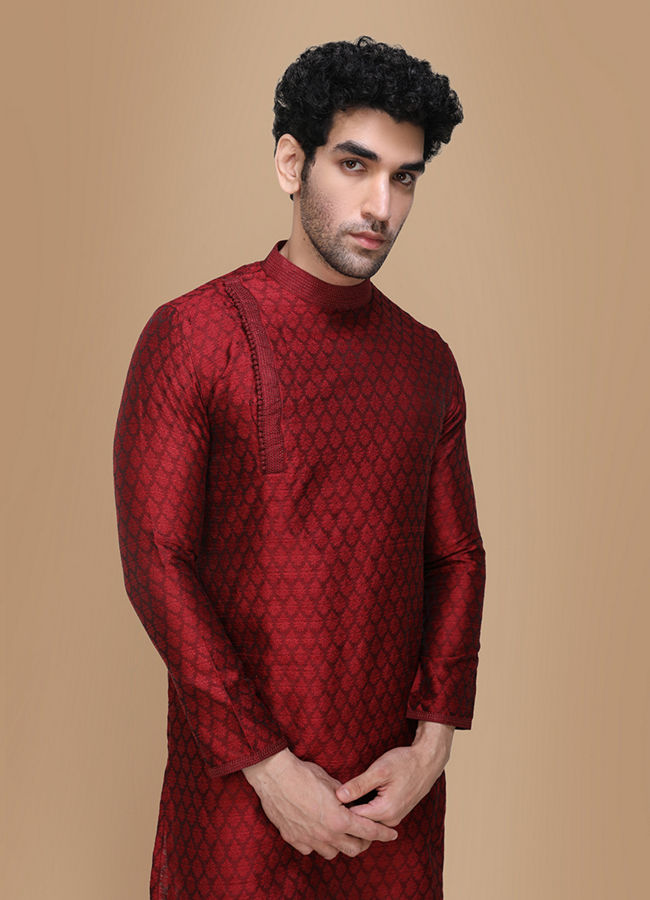 Manyawar Maroon Side Open Kurta Set