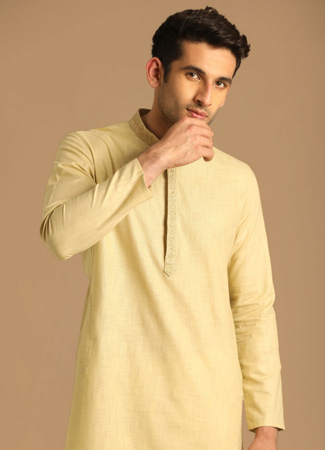 Manyawar Beige Solid Kurta Set